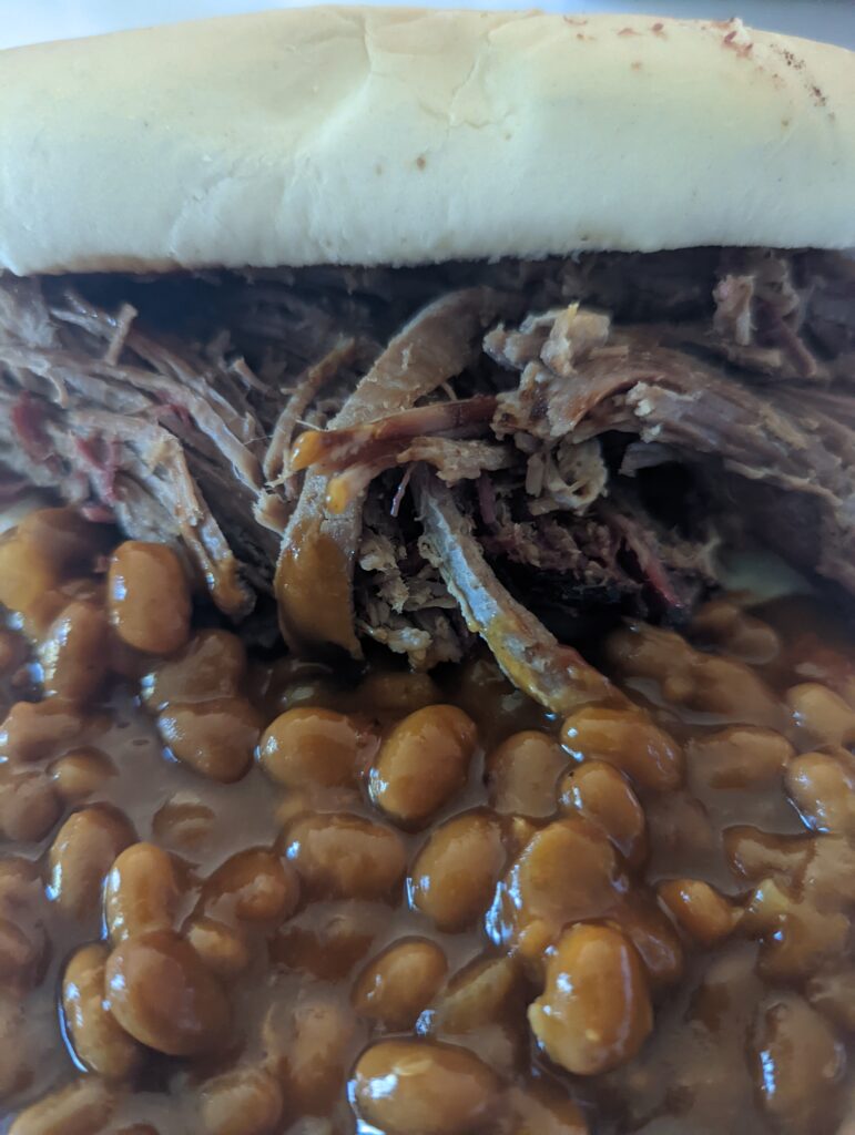 Brisket sandwich with beans by Smoking Hot Dad