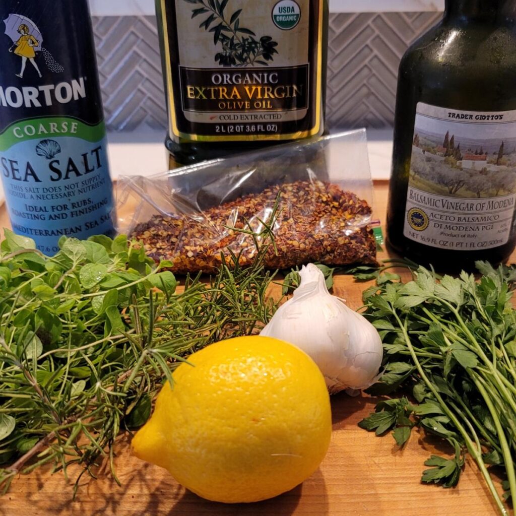 Ingredients for homemade chimichurri by Smoking Hot Dad